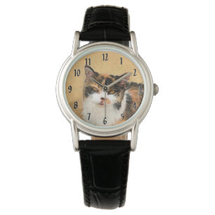 Calico Cat-schildering - Kute Original Cat Art Horloge