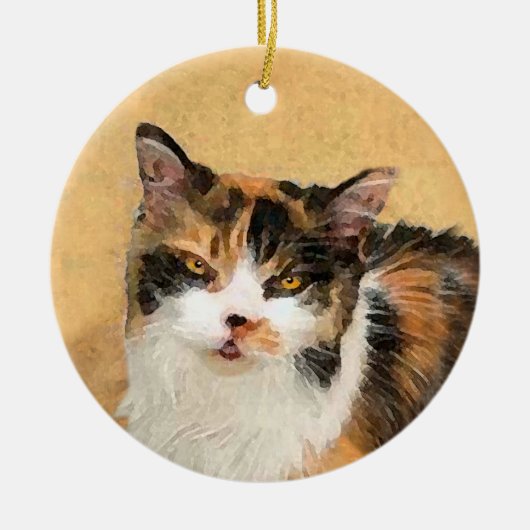 Calico Cat-schildering - Kute Original Cat Art Keramisch Ornament (Voorkant)