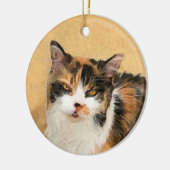 Calico Cat-schildering - Kute Original Cat Art Keramisch Ornament (Links)