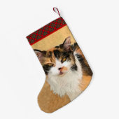 Calico Cat-schildering - Kute Original Cat Art Kleine Kerstsok (Achterkant (Hangend))