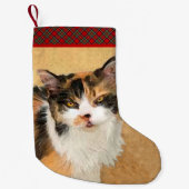 Calico Cat-schildering - Kute Original Cat Art Kleine Kerstsok (Voorkant)