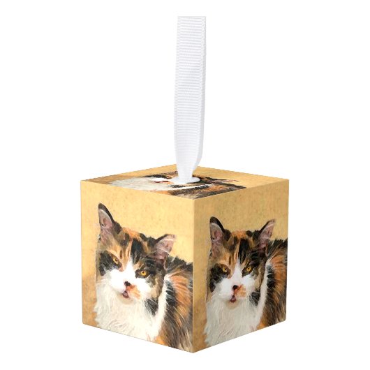 Calico Cat-schildering - Kute Original Cat Art Ornament (Voorkant hoekig)
