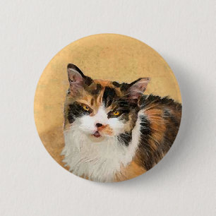 Calico Cat-schildering - Kute Original Cat Art Ronde Button 5,7 Cm