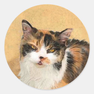 Calico Cat-schildering - Kute Original Cat Art Ronde Sticker