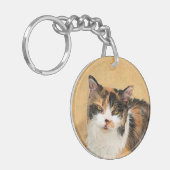 Calico Cat-schildering - Kute Original Cat Art Sleutelhanger (Voorkant Links)