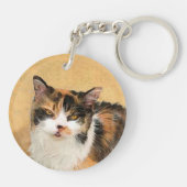 Calico Cat-schildering - Kute Original Cat Art Sleutelhanger (Achterkant)