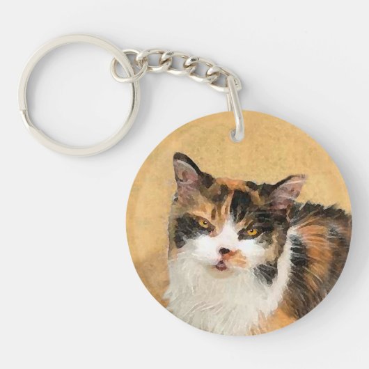 Calico Cat-schildering - Kute Original Cat Art Sleutelhanger (Voorkant)