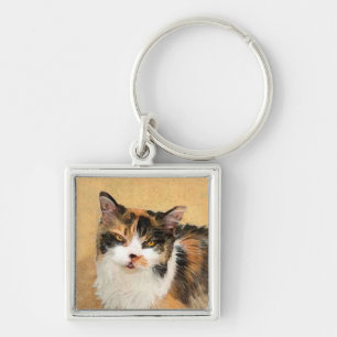 Calico Cat-schildering - Kute Original Cat Art Sleutelhanger