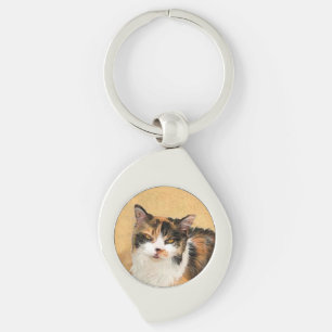 Calico Cat-schildering - Kute Original Cat Art Sleutelhanger