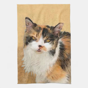 Calico Cat-schildering - Kute Original Cat Art Theedoek