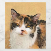 Calico Cat-schildering - Kute Original Cat Art Wijn Etiket (Enkel label)