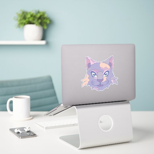 Calico Cat Sticker (Laptop op bureau)