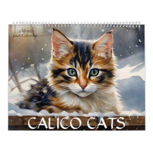 Calico Cats Aquarelle Art 12-Mois Calendrier 2026