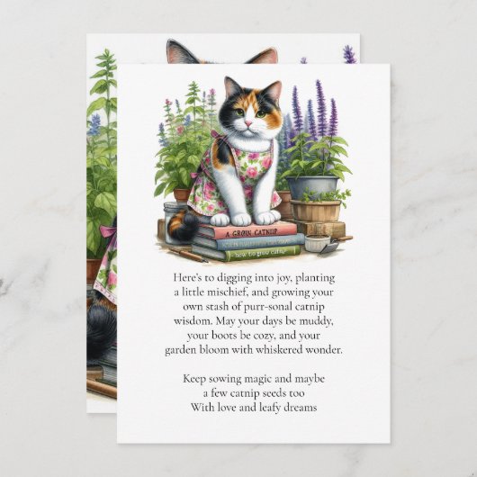 Calico en de Catnip Cat Lovers Flat Note Kaart Notitiekaartje (Voorkant / Achterkant)