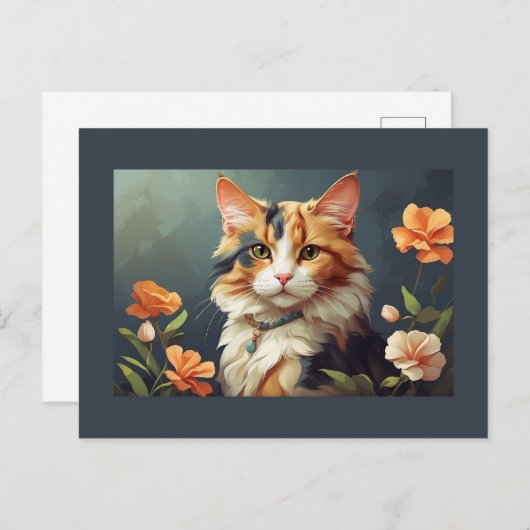 Calico kat en bloemen briefkaart