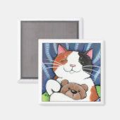 Calico Kat en Teddy Beer | Cat Art Magnet Magneet (Voorkant / Achterkant)