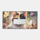 Calico Kat en Vlinders in de voorjaarstuin Bureaumat (Keyboard & Muis)