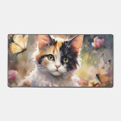 Calico Kat en Vlinders in de voorjaarstuin Bureaumat (Voorkant)