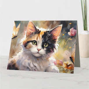 Calico Kat en Vlinders in de voorjaarstuin Kaart