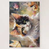 Calico Kat en Vlinders in de voorjaarstuin Legpuzzel (Verticaal)