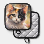 Calico Kat en Vlinders in de voorjaarstuin Pannenlap (Voorkant / Achterkant)