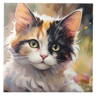 Calico Kat en Vlinders in de voorjaarstuin Tegeltje