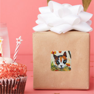 Calico-kat in de tuin vierkante sticker