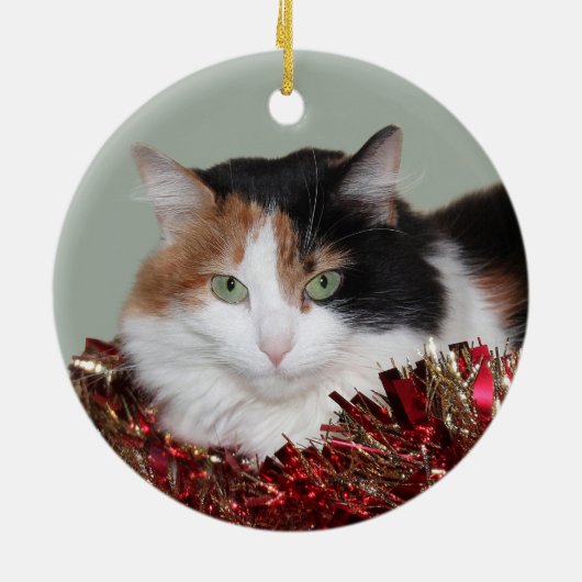 Calico kat Kerstmis Keramisch Ornament (Achterkant)