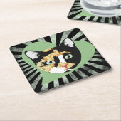 Calico kat liefde vierkante kartonnen onderzetter (Schuin)