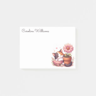 Calico Kat Slapen Kitten met een Roze Daisy Post-it® Notes