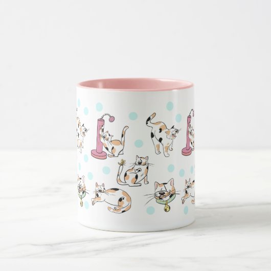 Calico Katten 11 oz. Roze, witte keramische Mok (Midden)