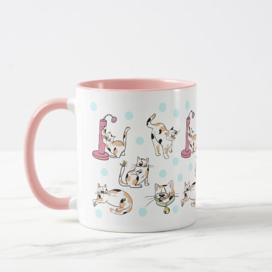 Calico Katten 11 oz. Roze, witte keramische Mok (Links)