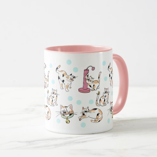 Calico Katten 11 oz. Roze, witte keramische Mok (Voorkant rechts)