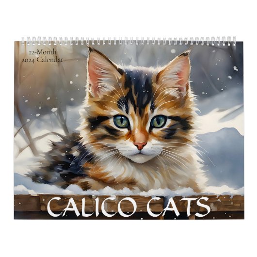 Calico Katten Waterverf Art 12-Maand 2024 Kalender (Hoes)