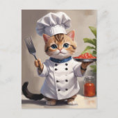 Calico Kitten Chef met Fork Schattigee Baking Cat Briefkaart (Voorkant)
