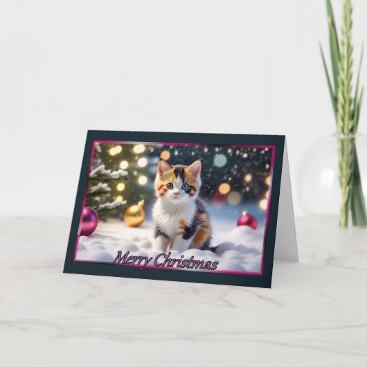 Calico Kitten Christmas Kaart (Voorkant)