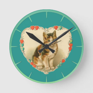 Calico Kitten in Heart Ronde Klok