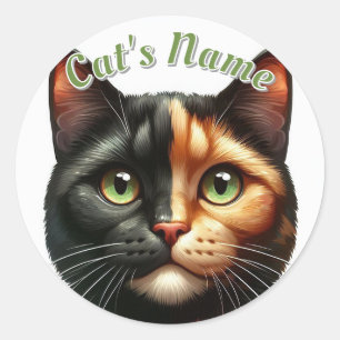  Calico Kortharige Kat plus Naam Ronde Sticker