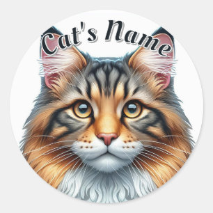  Calico langharige kat plus naam Ronde Sticker