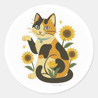 Calico met zonnebloemen ronde sticker