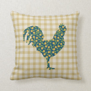 Calico Rooster Gingham Pattern Blue Yellow Green Kussen