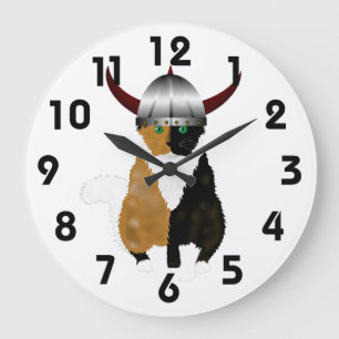 Calico Viking Cat Clock Grote Klok