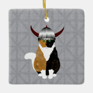 Calico Viking Cat Ornament