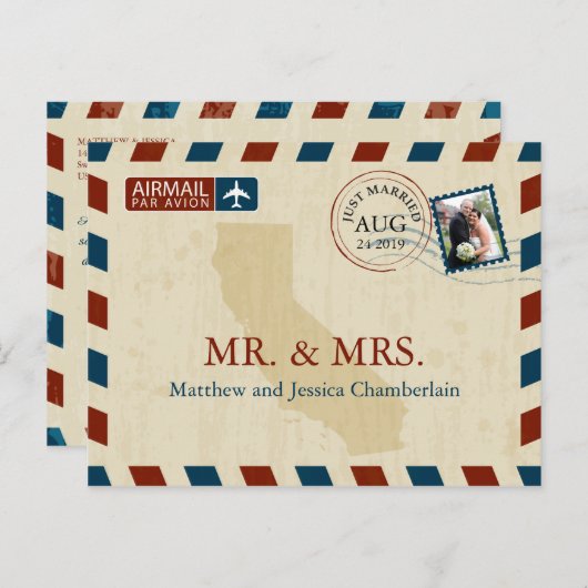 California Airmail | Huwelijk Dank u Briefkaart (Voorkant / Achterkant)