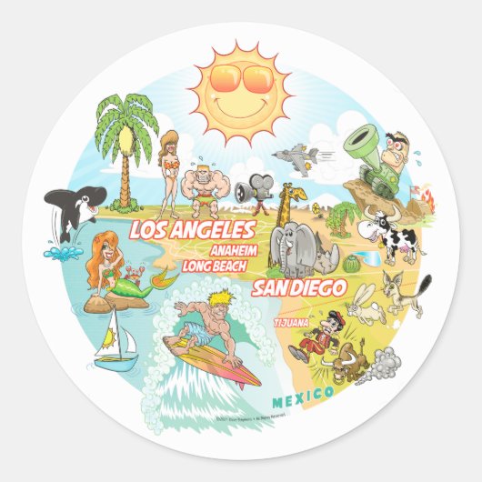 California Beach Life Ronde Sticker (Voorkant)