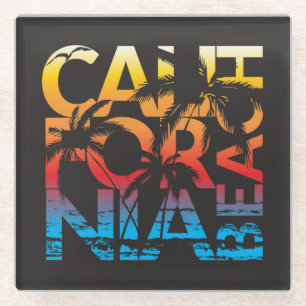 California Beach Poster Glazen Onderzetter