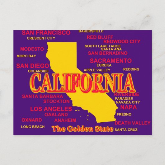 California Cities and Towns State Pride Map Briefkaart (Voorkant)