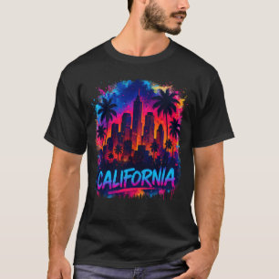 California CityScape Neon Sunset Art Design T-shirt