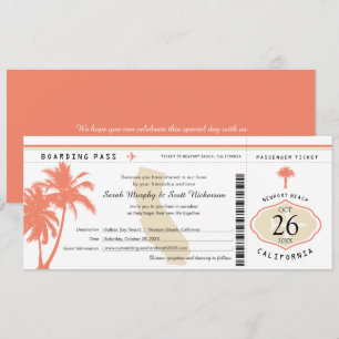 California Coral Palm Boarding Pass Wedding Kaart