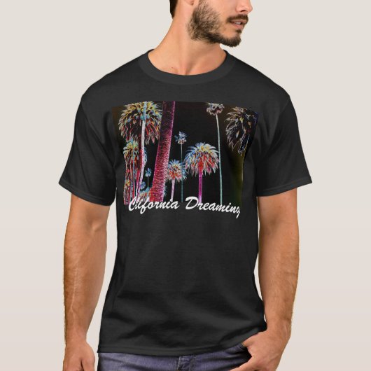 California Dreaming Neon Palm Tree Mannen T-Shirt  (Voorkant)